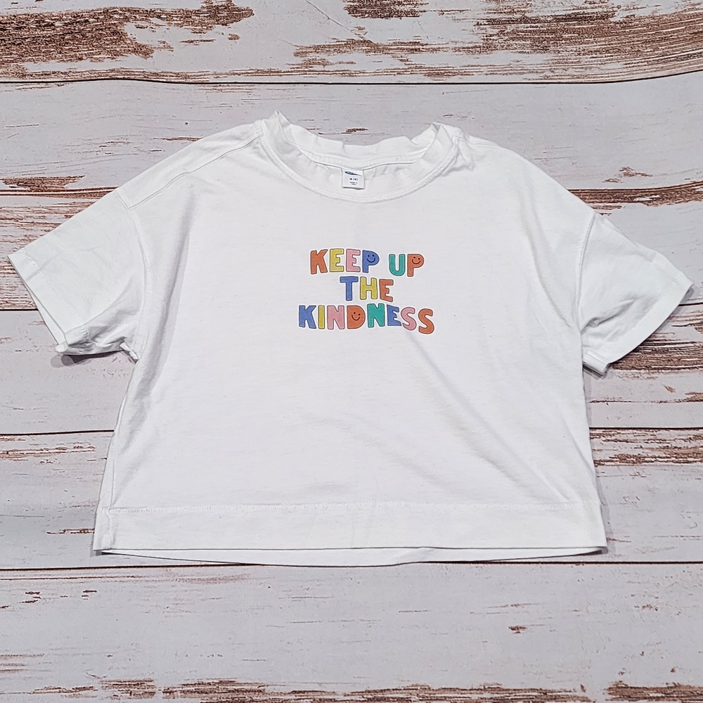 Old Navy white cropped kindness short sleeve tee shirt M 8